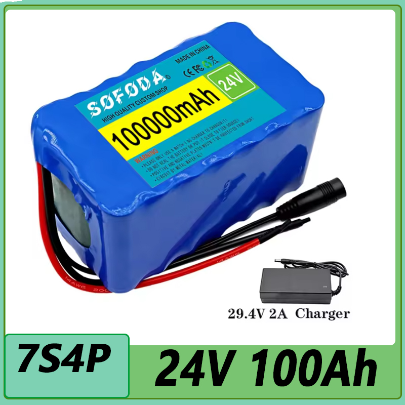 Lithium Battery 100Ah - 24V 7S4P 18650 Batterij 100000mAh Elektrische