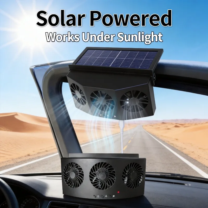 Renewable Energy Fan - USB Solar Oplaadbare Auto-uitlaatventilator 3-kops Hoge