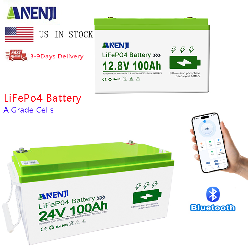 Lithium Battery 100Ah - ANENJI LiFePo4 Batterij 24V 100AH 25.6V